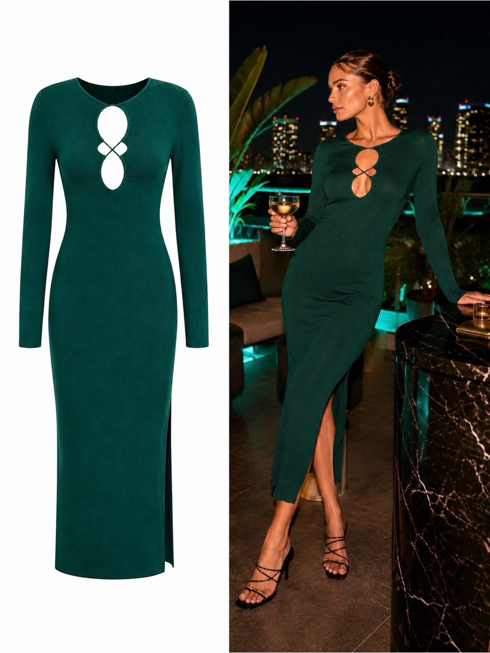 RAILS Solma Evergreen Rib Knit Cutout Midi Dress NWT Small Cocktail Date Night